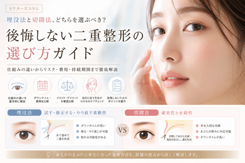 二重整形の埋没法と切開法はどっちがいい？メリット・デメリットや適正、後悔しない選び方を専門家が徹底解説