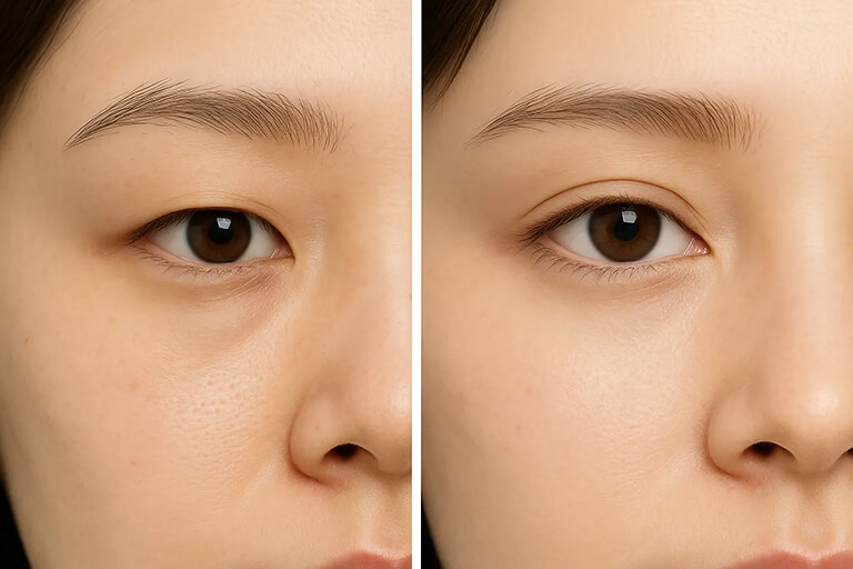 二重全切開の症例（目尻切開）：正面の術前後（Before/After）比較